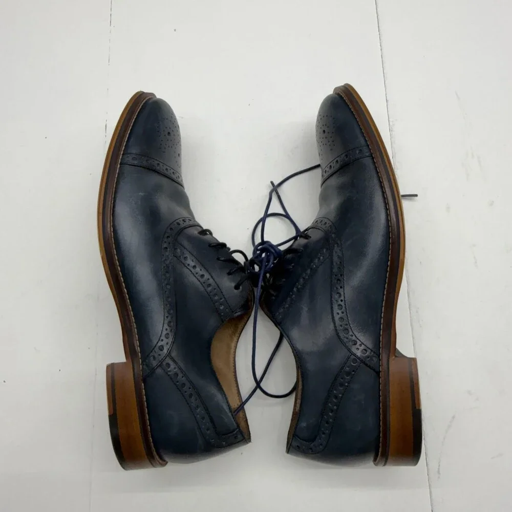 Johnston & Murphy Dress Shoes Mens Size 10.5 Blue Leather Oxford Brogue Cap Toe